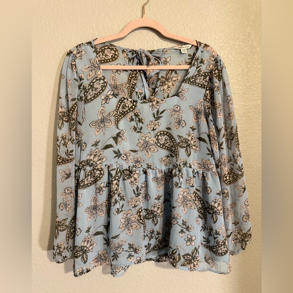 American Eagle Outfitters Tops - American Eagle Outfitters Floral Print Blouse in Blue and Brown. Size Medium.